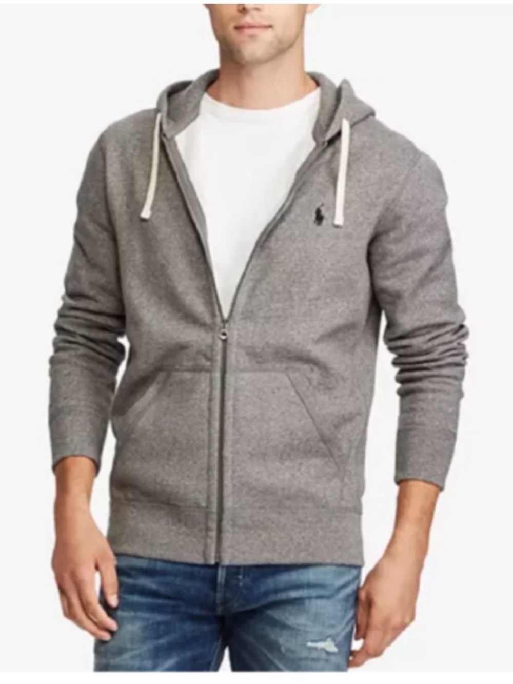 Polo by Ralph Lauren Gray Full‑Zip Hooded Sweater